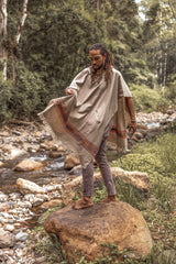 Men's Long Square Tribal Cashmere Poncho