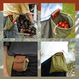 Foraging Bag Foldable Canvas Waist Pack for Outdoor Picking, Camping & Hiking, Belt Pouch with Drawstring Fruit Picking Bag, Multi-Purpose Storage Mushrooms, Nuts, Tools (Army Green)