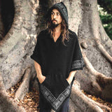 Men's Vegan Black Hooded Poncho