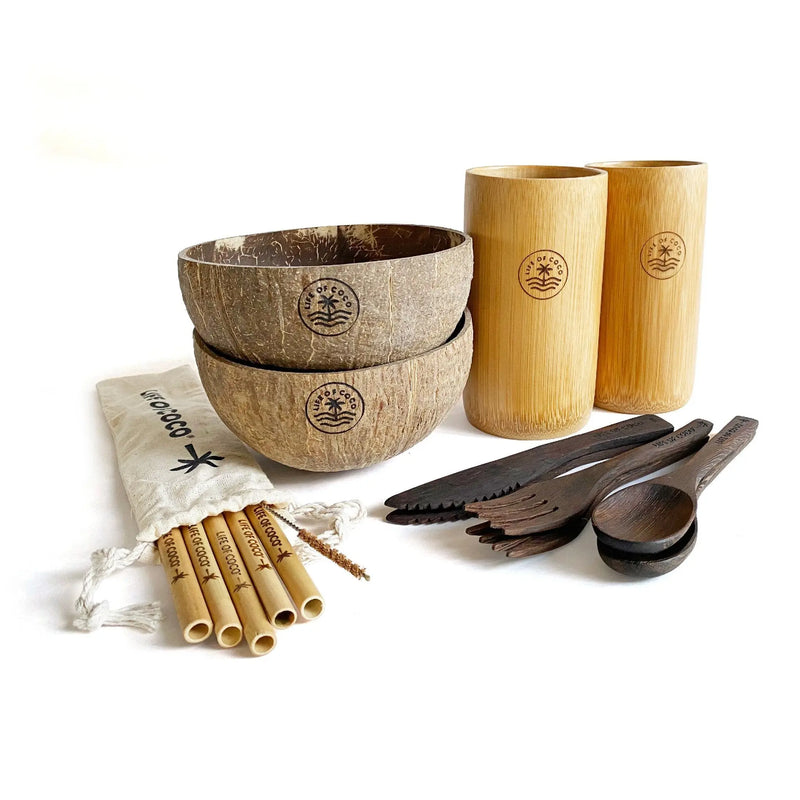 Coconut Bowl and Cutlery Bundle for 2 
