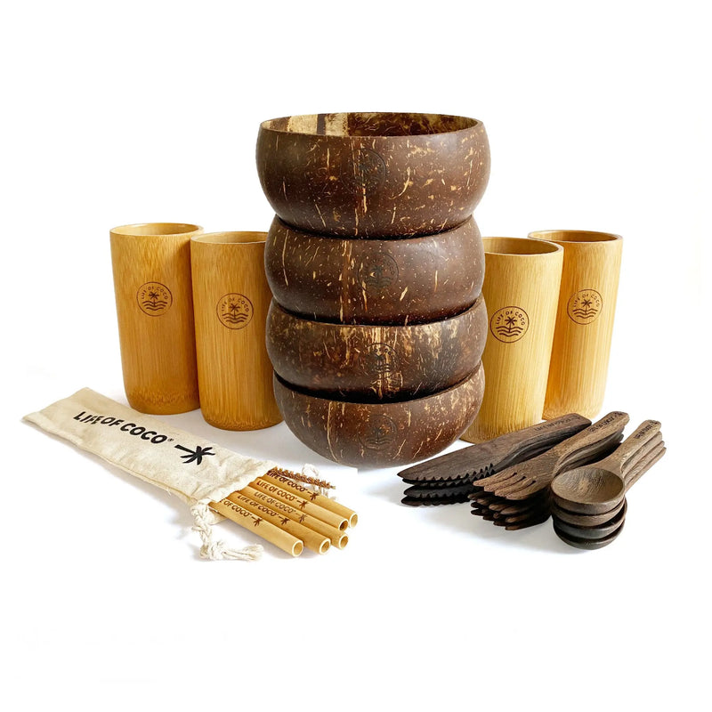 Coconut Bowl and Cutlery Bundle for 4 