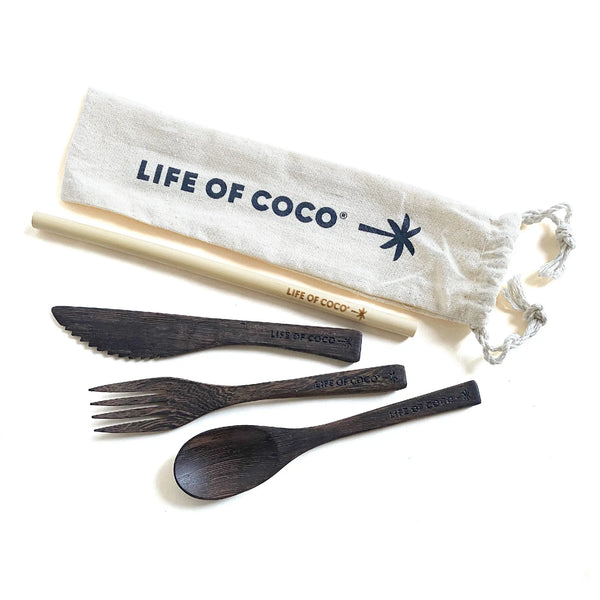 Coconut / Bamboo Cutlery Set with Straw 