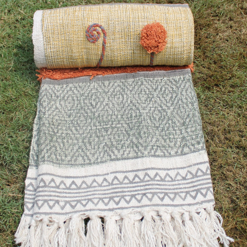 Desert Boho Block-print Cotton Blanket Throw 
