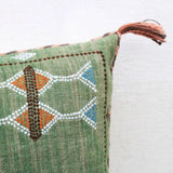 Green Block-print Cotton Lumbar Cushion Cover 