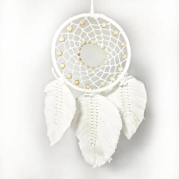 White Macrame Dreamcatcher with Beads 