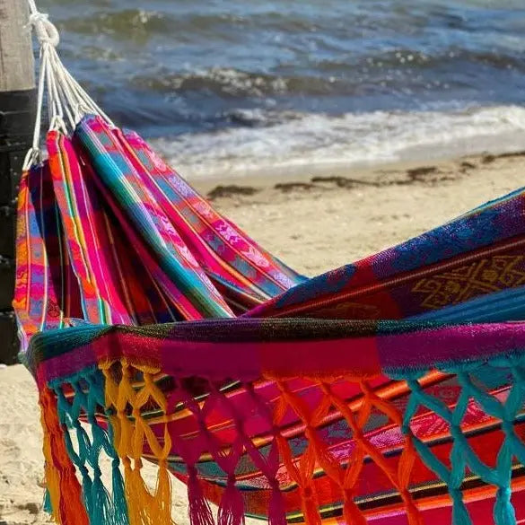 Ecuadorian Cotton Hammock - Rainbow Tassels 