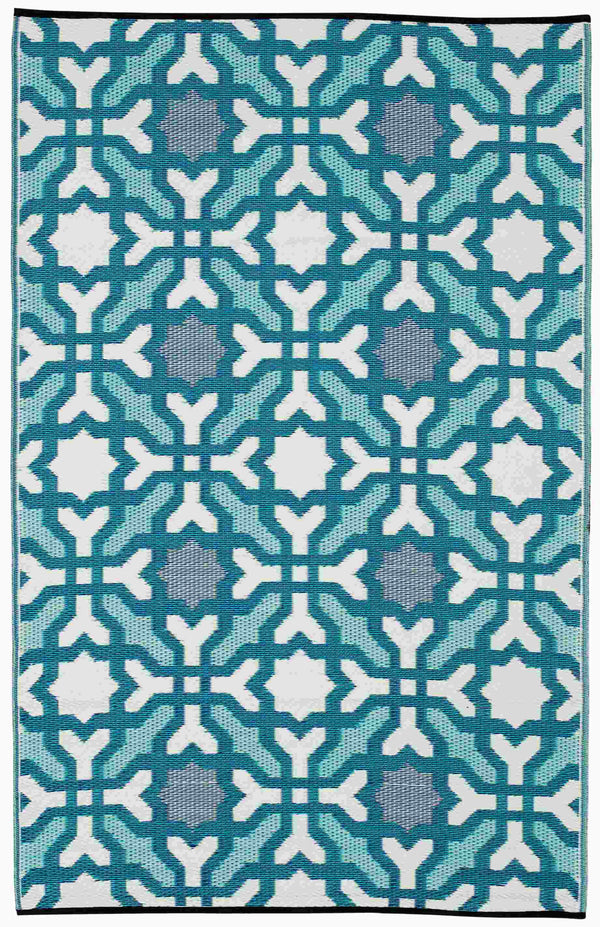 Seville Blue Reversible Recycled-Plastic Outdoor Rug