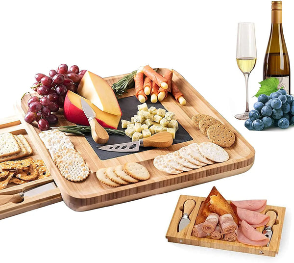 Bamboo Cheese Board Set with Knives and Stone