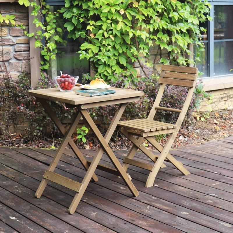 3 Piece Square Fir Wood Folding Table & Chairs Set