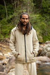 Men's Handmade Beige Tribal Fleece Hoodie
